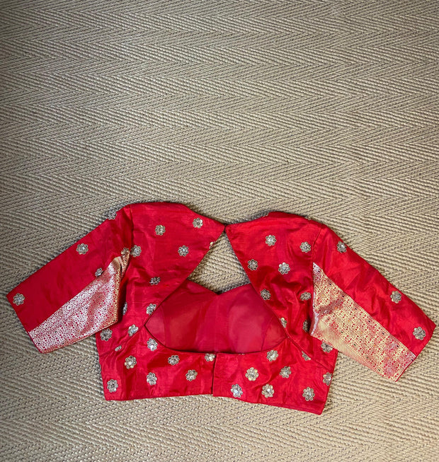 Red raw silk blouse