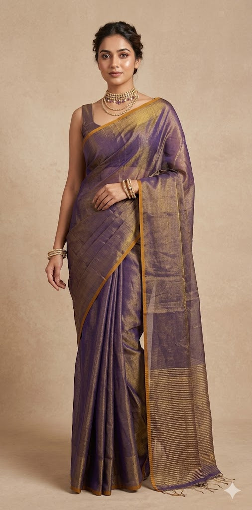 Pure Tissue linen tested Zari saree, no BP