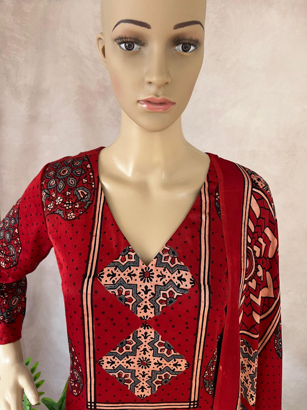 Modal silk kurti with Ajrakh hand block print