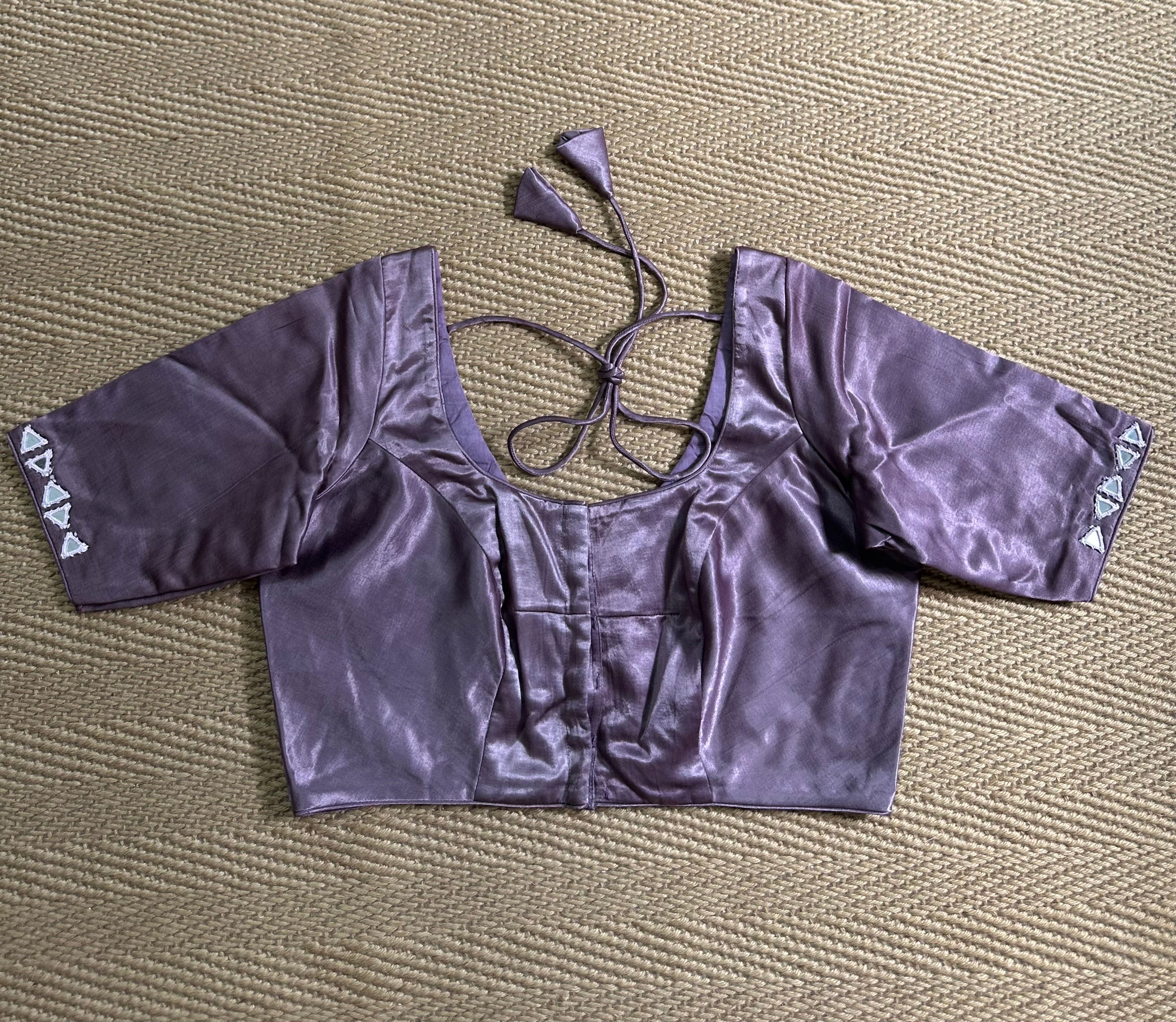 French lilac modal silk blouse with mirror work