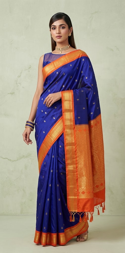 Handloom Pure silk sari with contrast one side korvai border, no BP