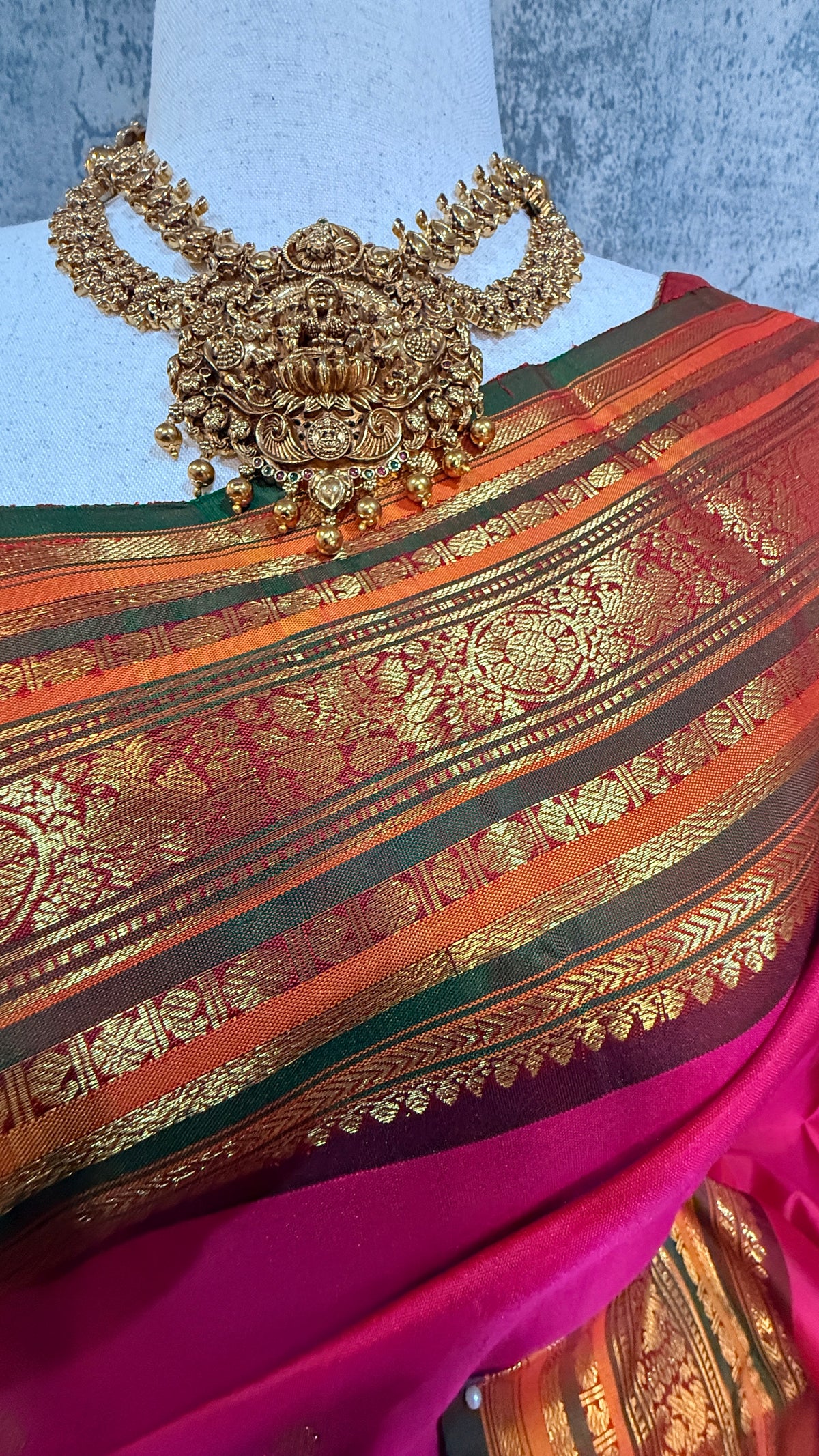 Pure handloom kanchivaram pink saree with multi color and 2gm zari border