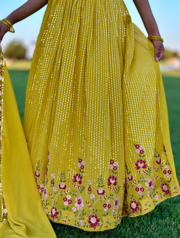 Greenish yellow lehanga