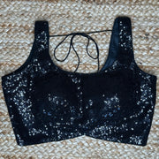 Black sleeveless sequins blouse