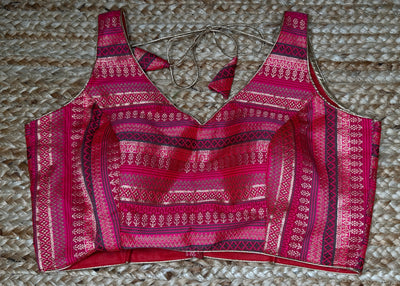 Pink brocade banarsi sleeveless blouse