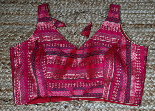 Pink brocade banarsi sleeveless blouse