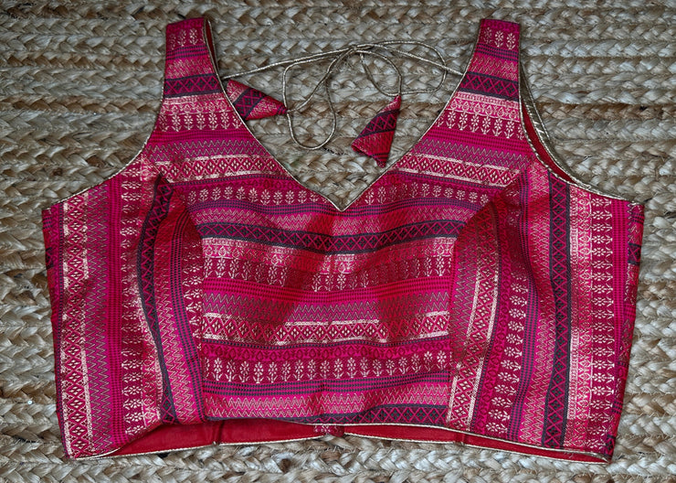 Pink brocade banarsi sleeveless blouse