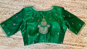 Green silk blouse with aari work