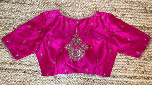 Pink silk blouse with aari work