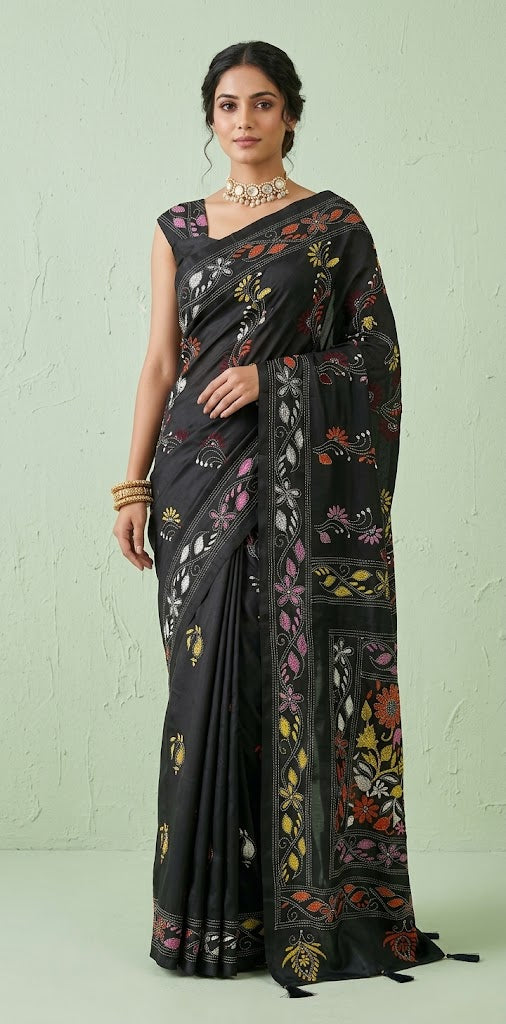 Bangalore silk saree with kantha work, No BP