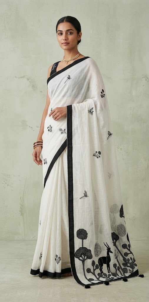 Mul chanderi saree with designer kanta work , with BP
