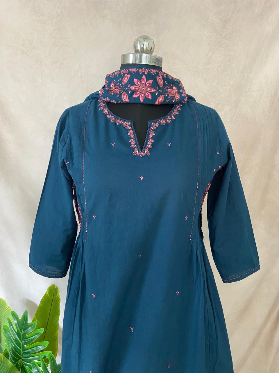 Blue anarkali kurta with dupatta and bottom