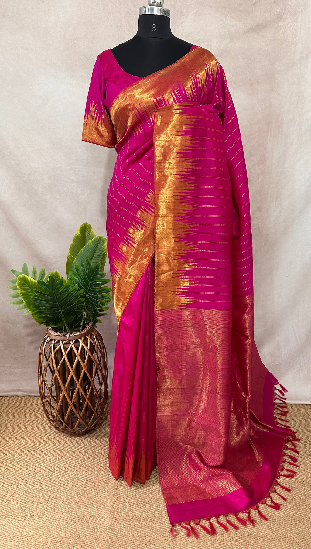Handloom gadwal pure silk saree with tissue border and stitched blouse