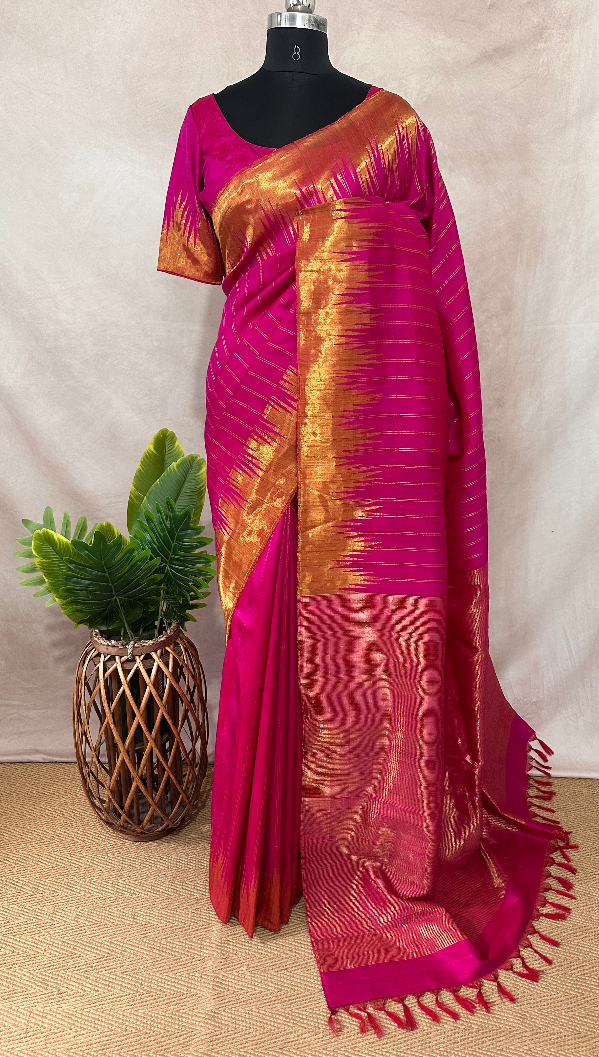 Handloom gadwal pure silk saree with tissue border and stitched blouse
