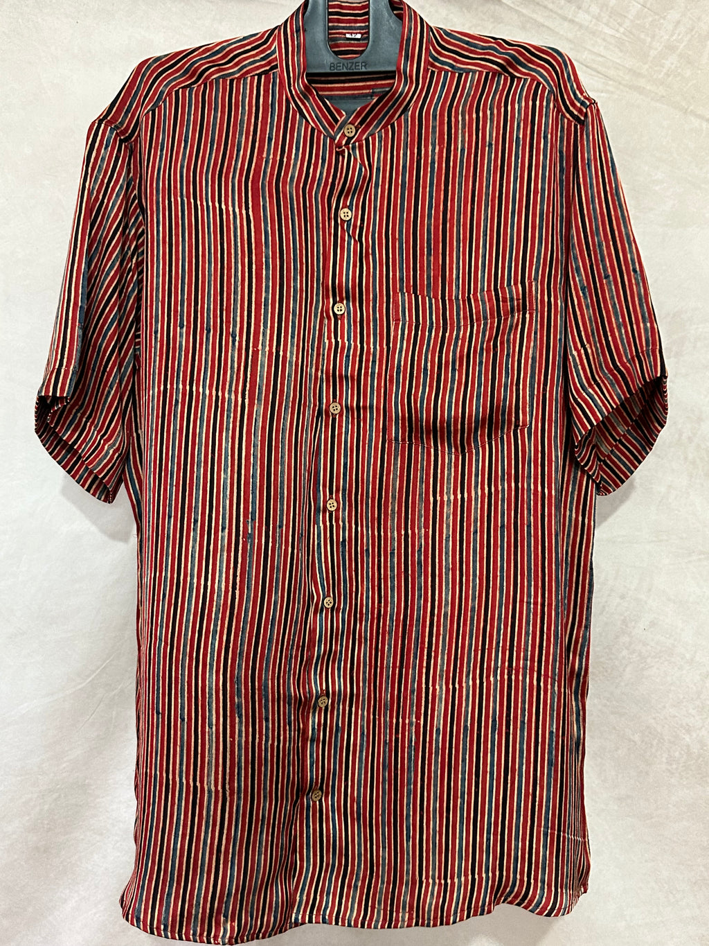 Ajrakh handblock printed Mandarin colar shirts in pure modal silk