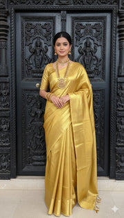 Gold Brocade Saree With Stitched Blouse