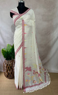 Handloom Khadi cotton saree with hand jamdani