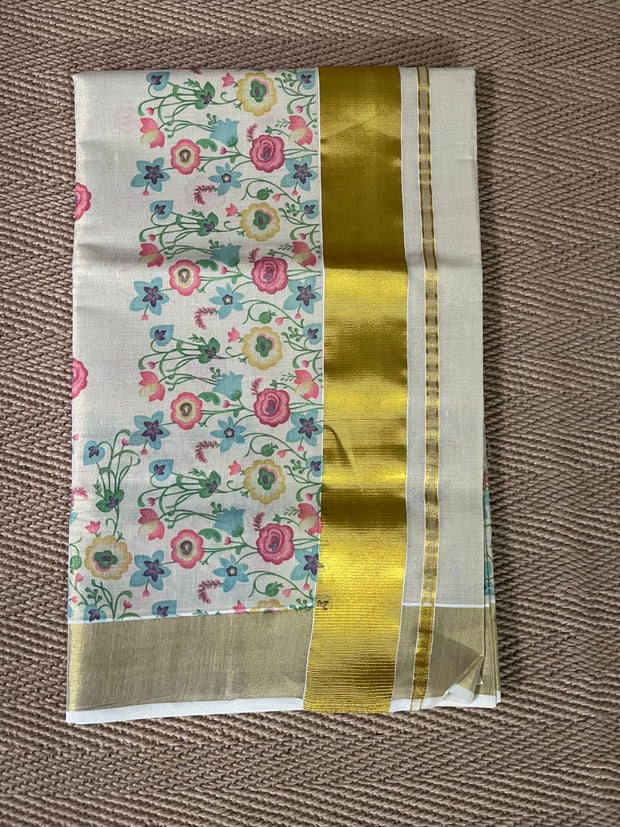 Cotton tissue floral digital printed set saree