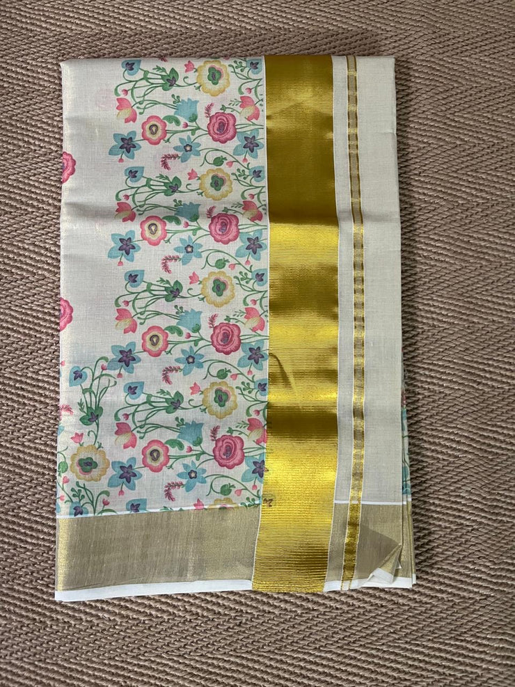 Cotton tissue floral digital printed set saree
