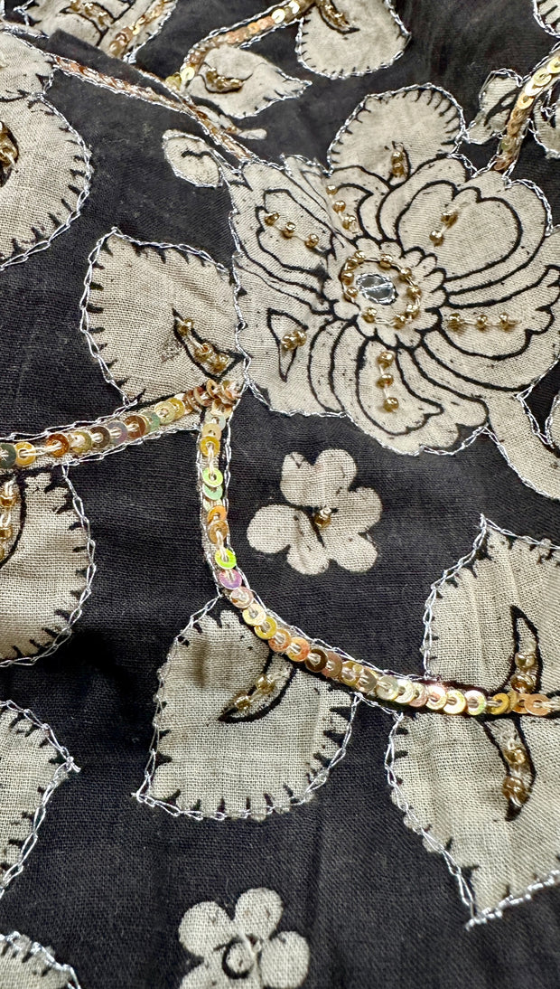 Black kalamkari blouse with sequins and bead work