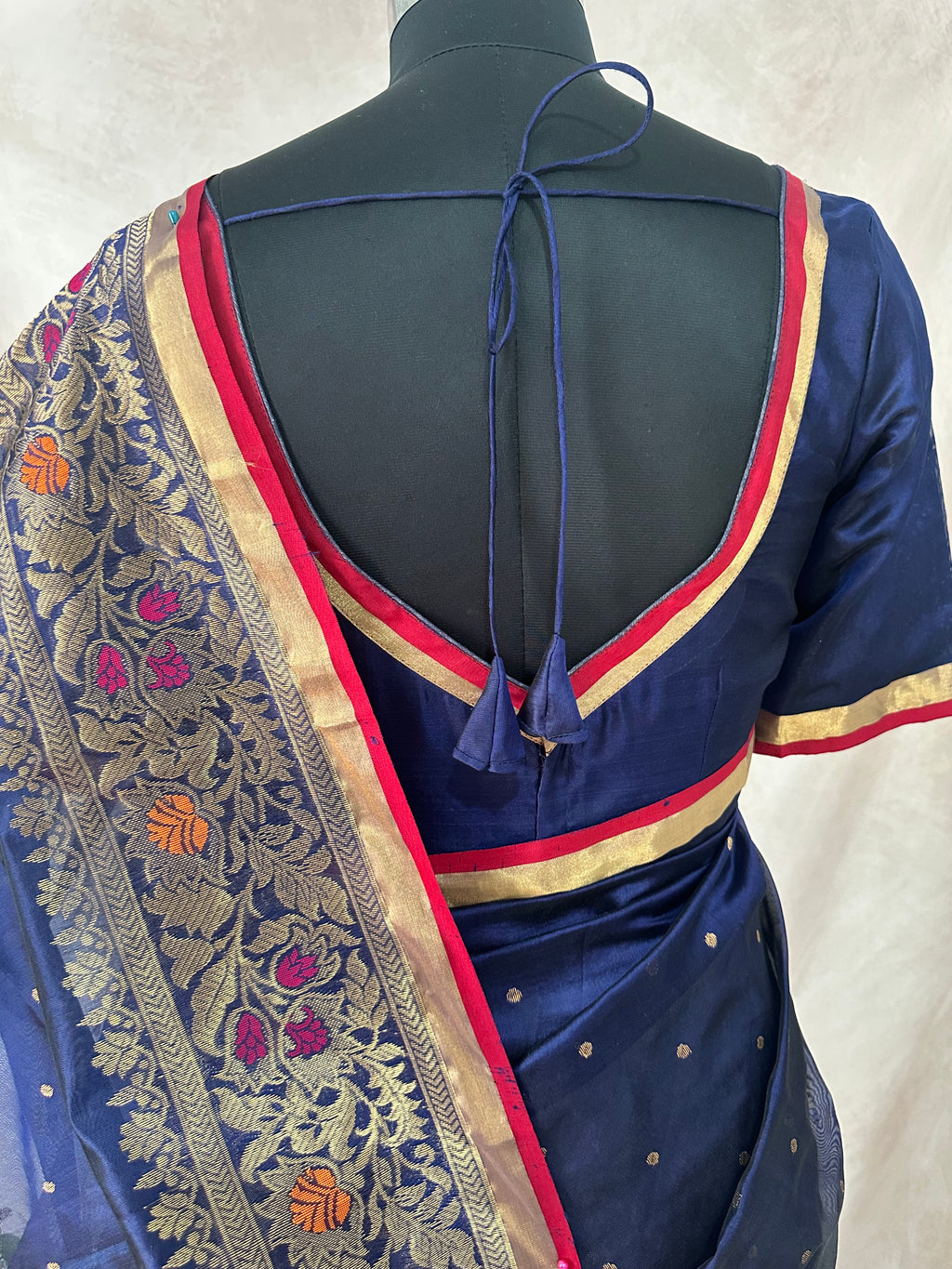 Chanderi katan handloom saree with stitched blouse