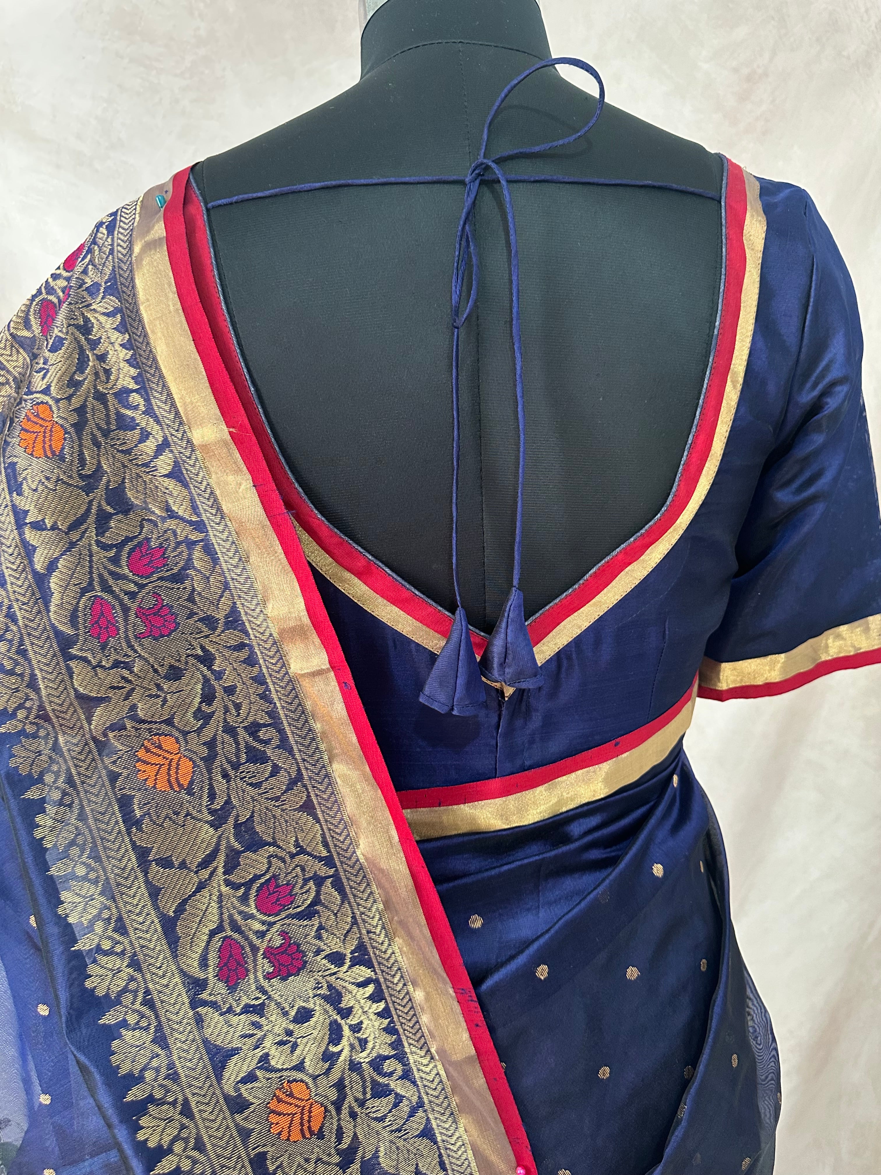 Chanderi katan handloom saree with stitched blouse