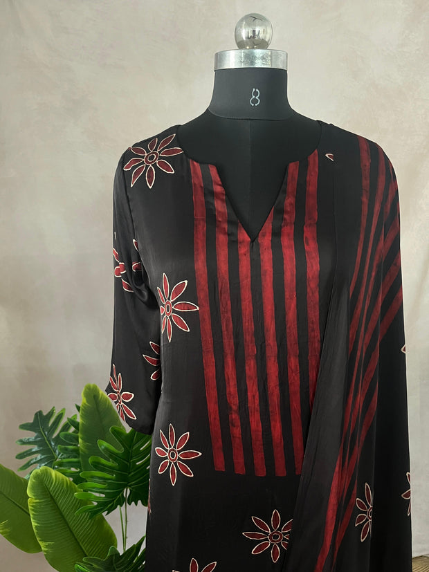 Modal silk kurti with Ajrakh hand block print