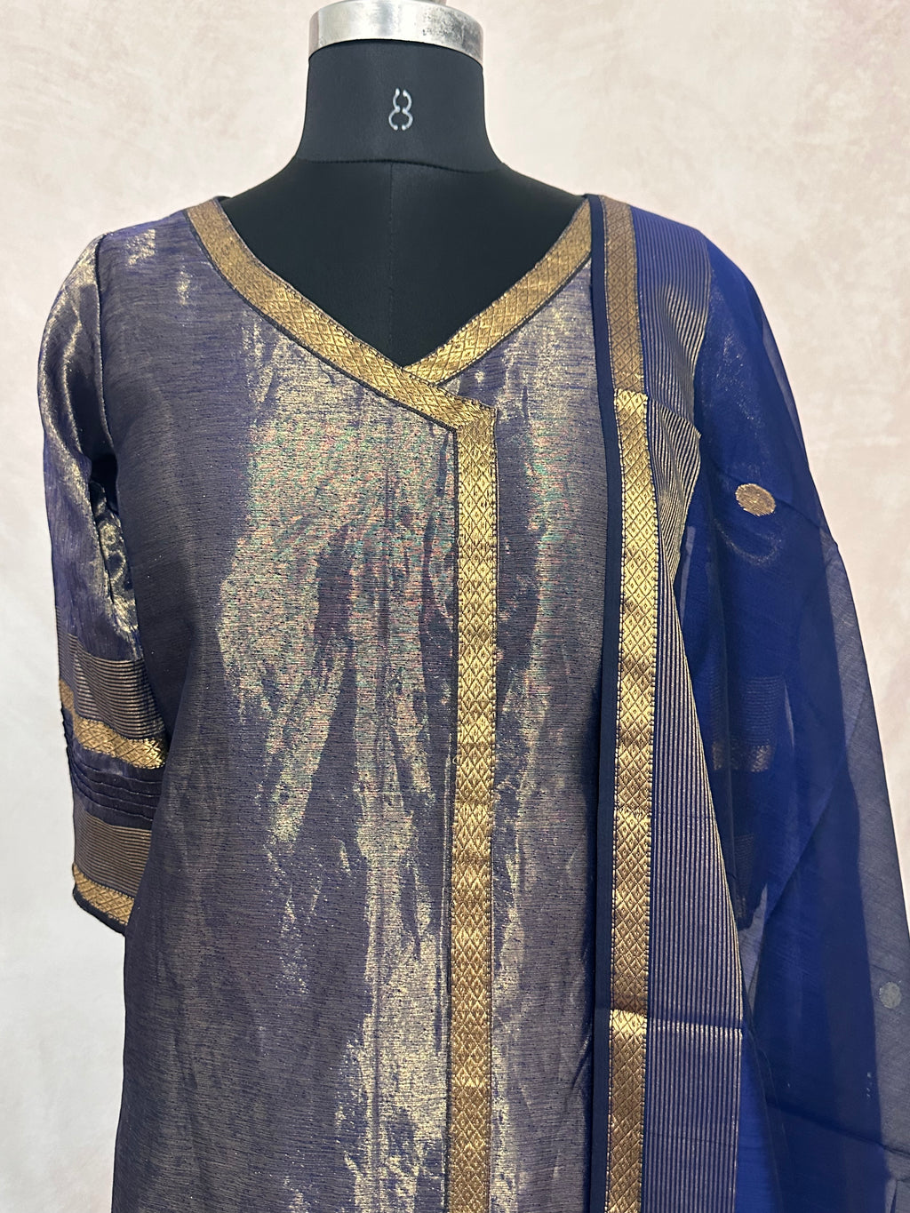 Maheshwari tissue cotton kurti with bottom and dupatta