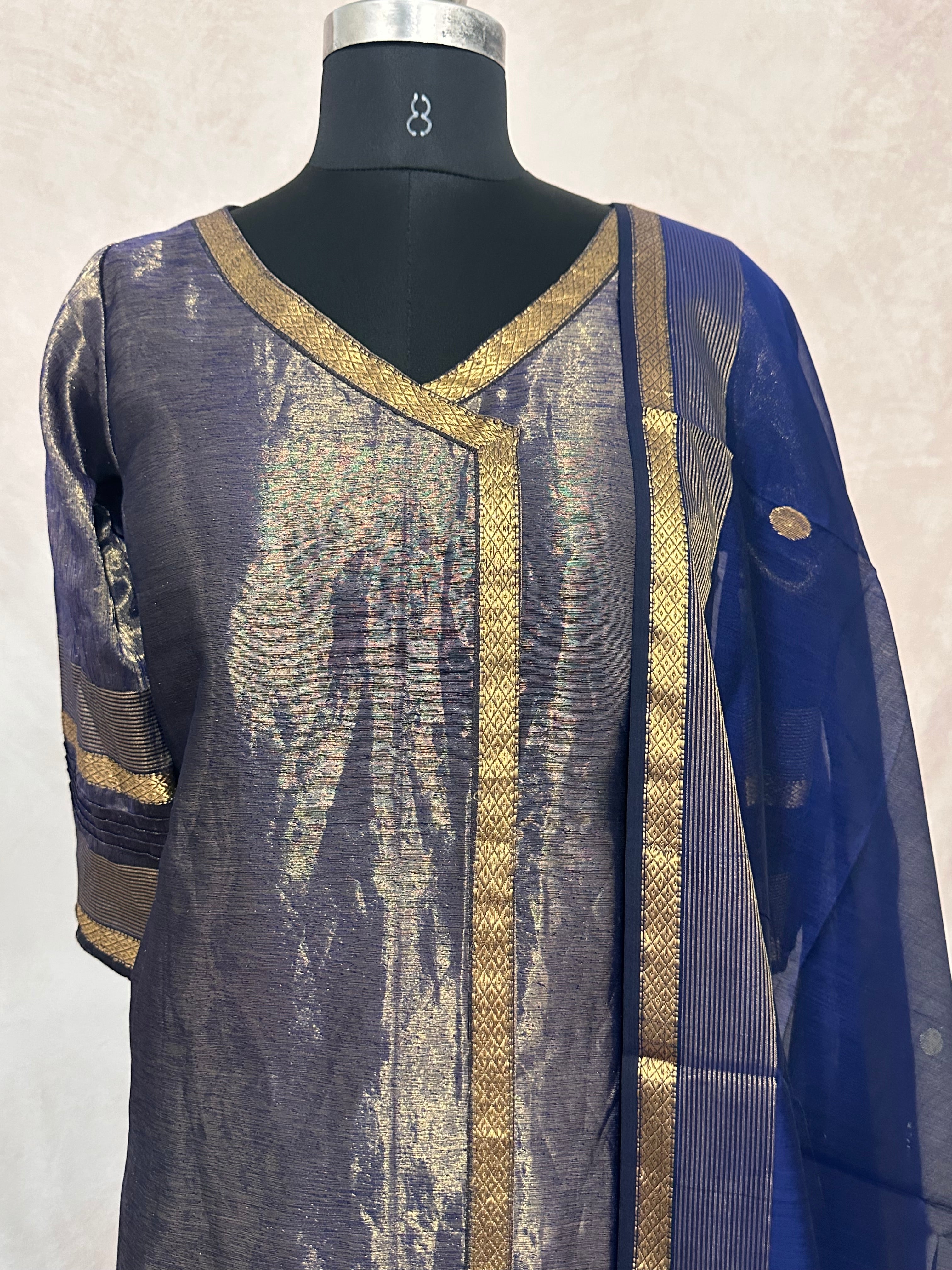 Maheshwari tissue cotton kurti with bottom and dupatta