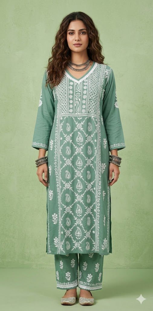 Modal cotton kurti with chikankari work and bottom