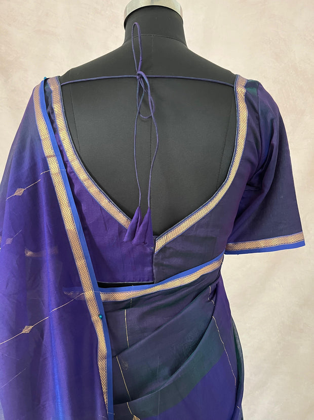 Purple double shaded Maheswari silk cotton saree with stitched blouse