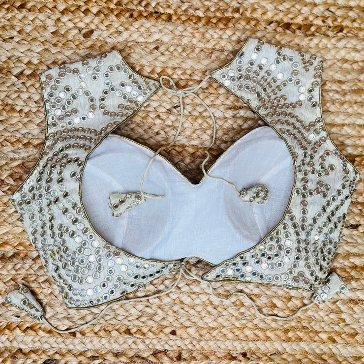 Designer gold tissue blouse with mirror work