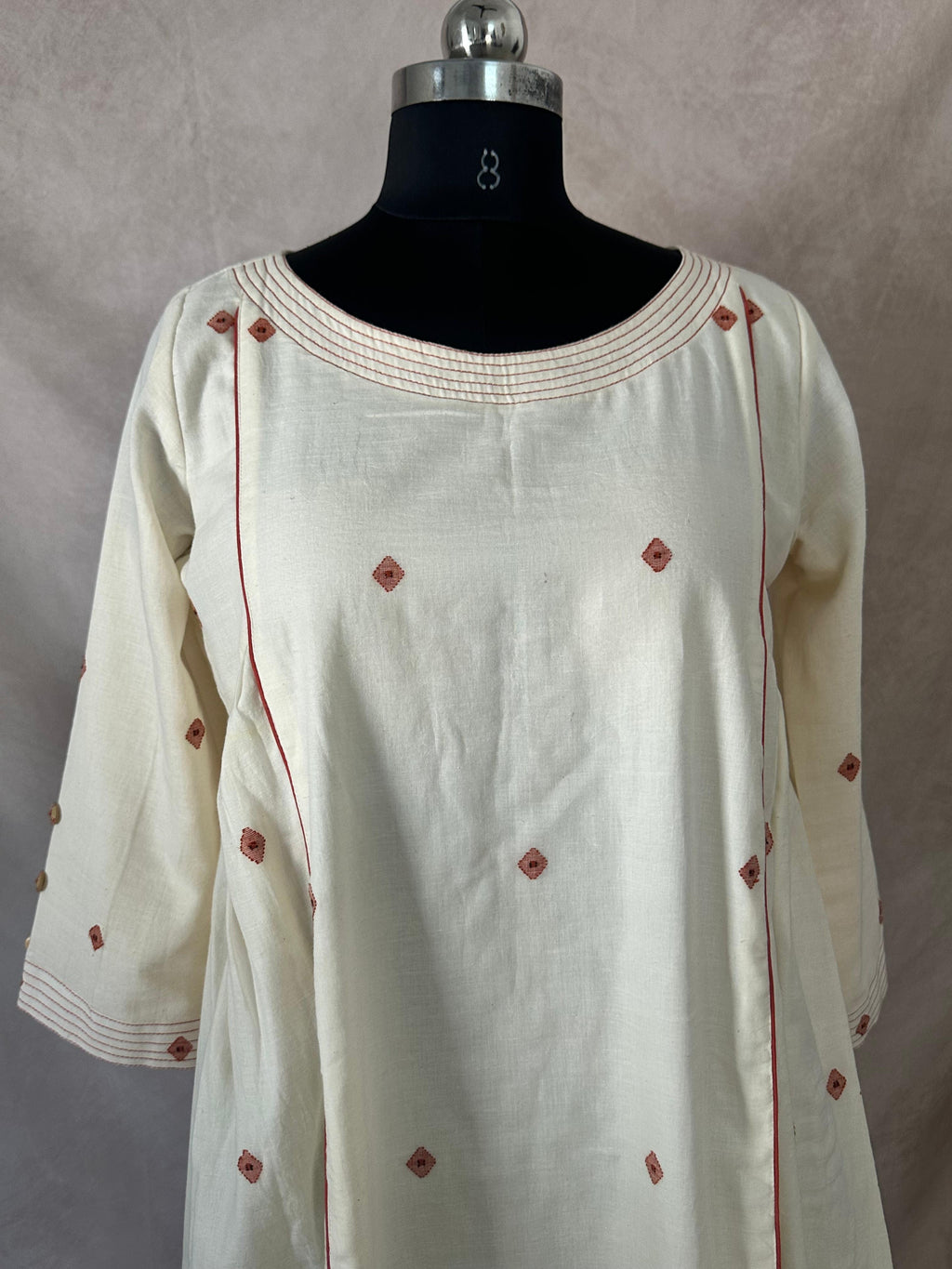 Off white jamdani cotton dress