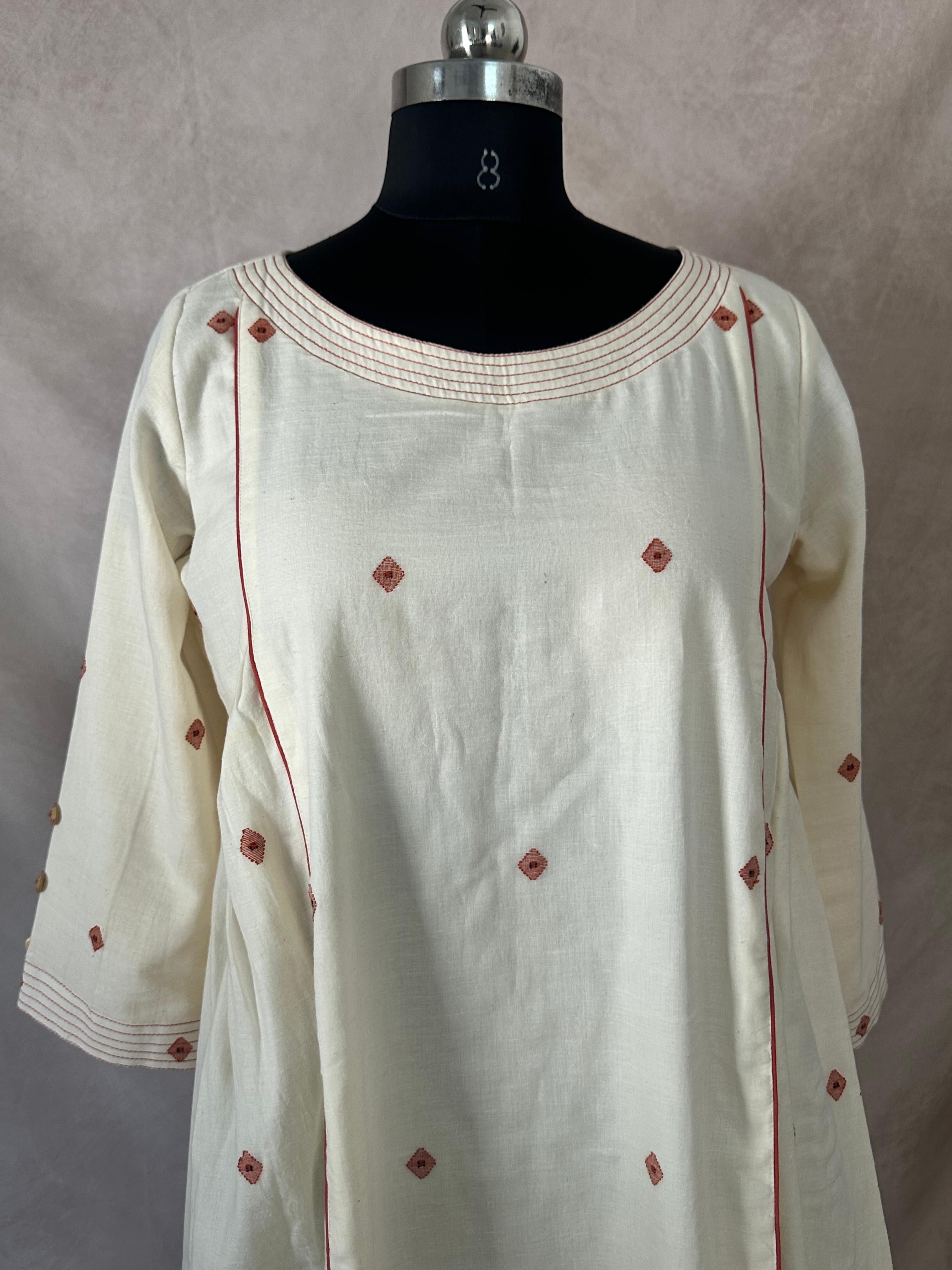 Off white jamdani cotton dress