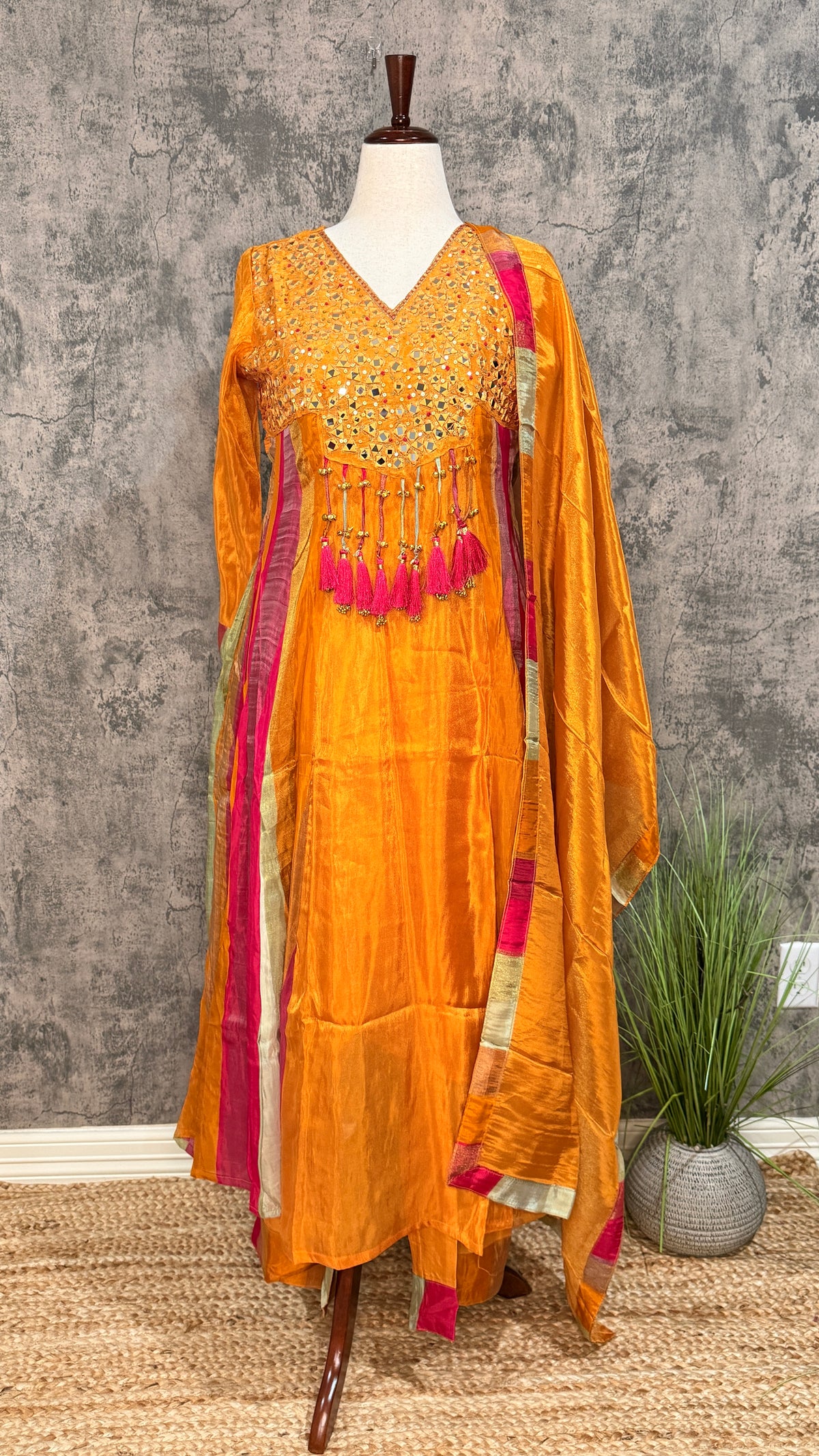 Orange designer kurti set