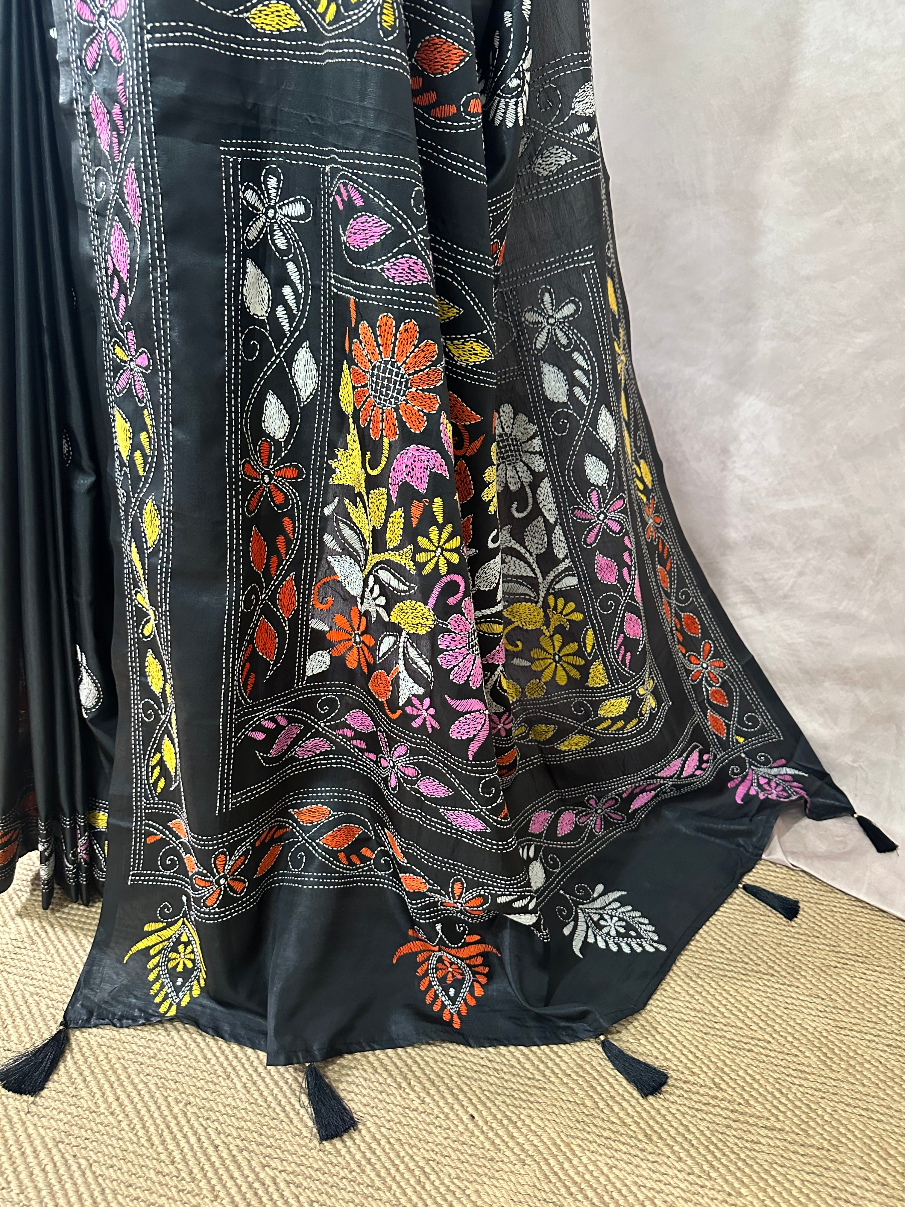 Bangalore silk saree with kantha work, No BP