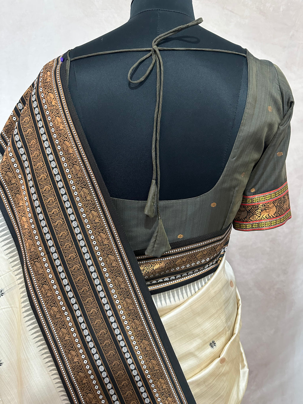 Asam silk saree with brown broder and stitched blouse