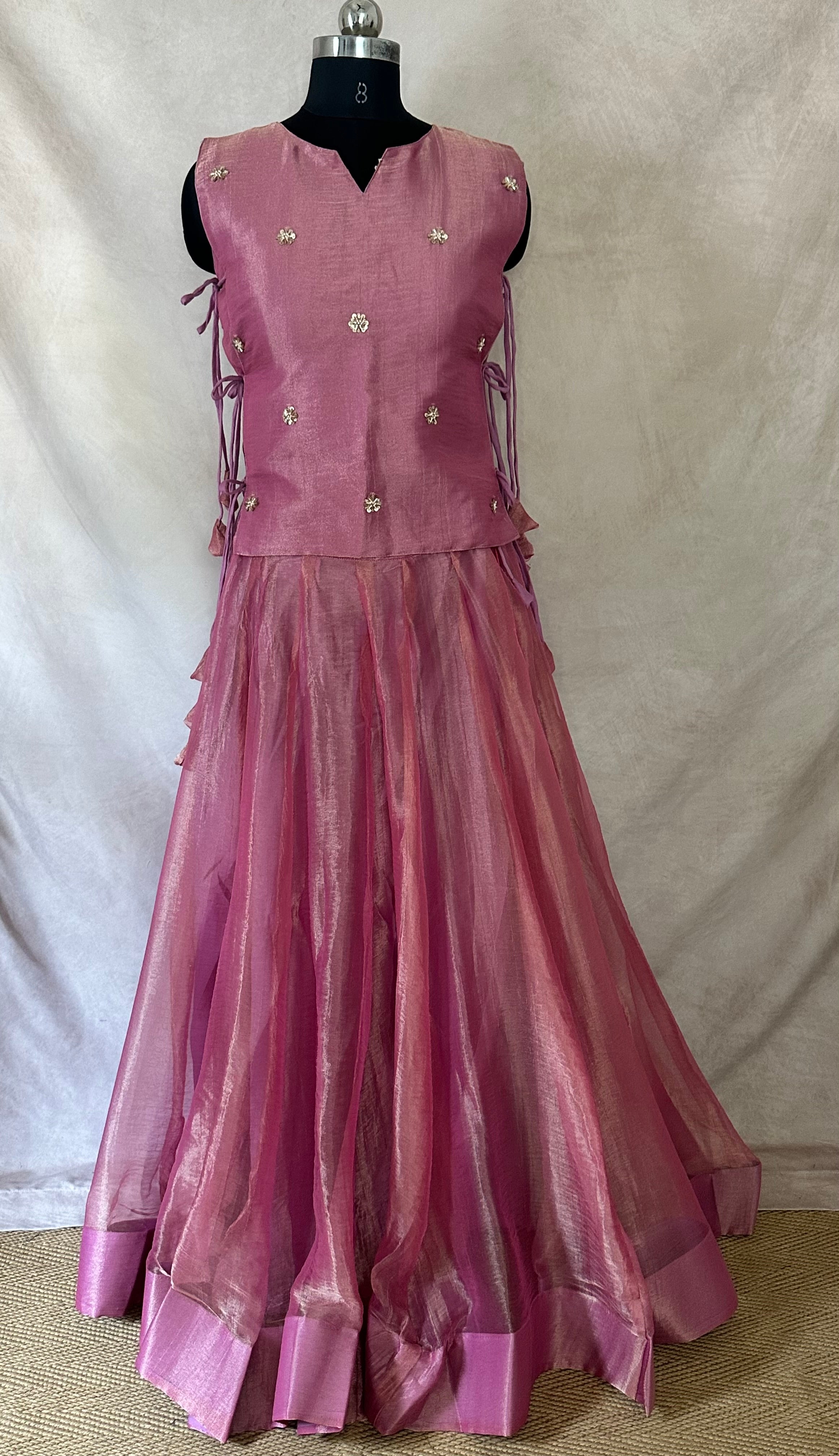 Rose Gold tissue lehanga
