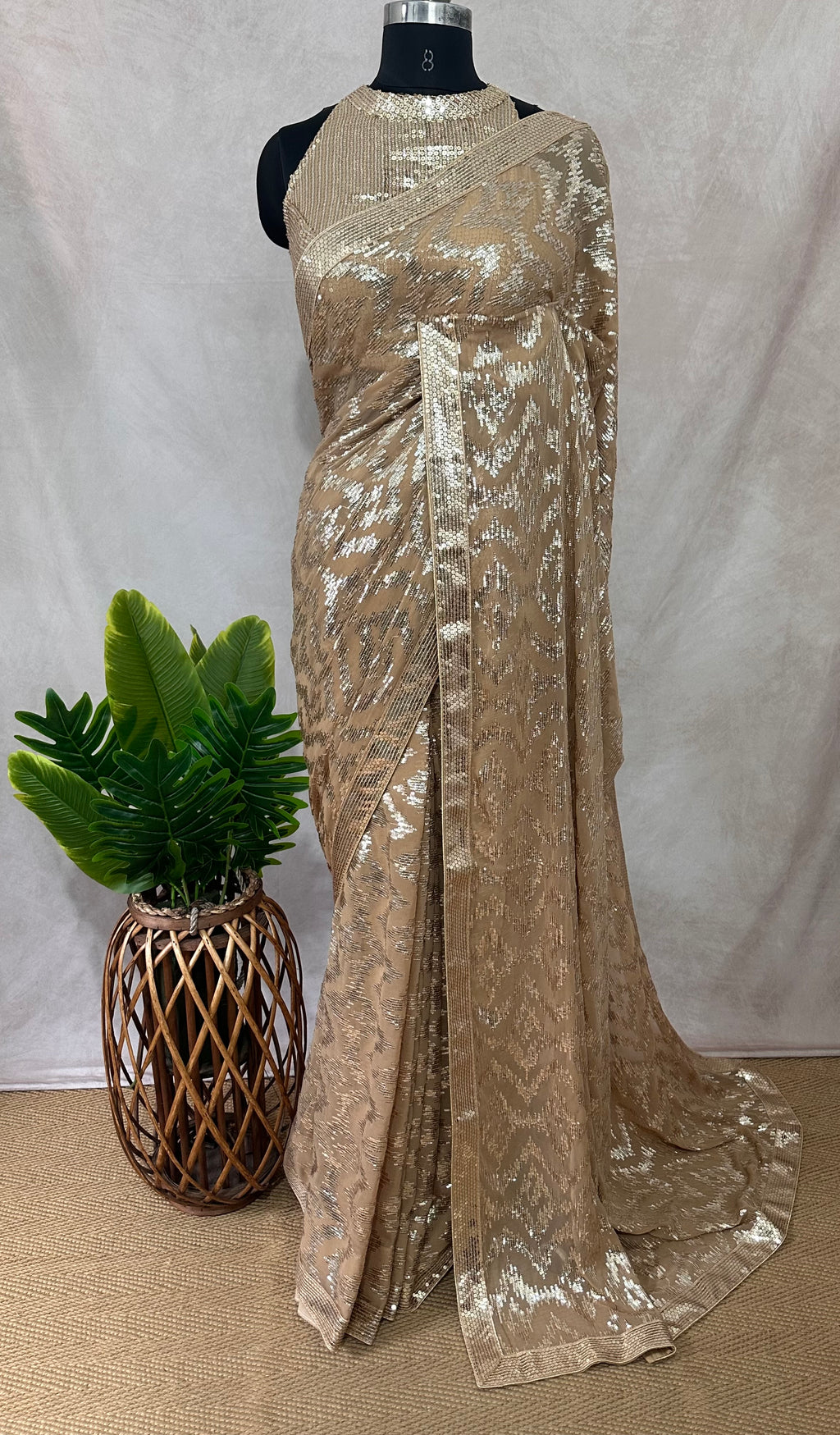 Designer sequins saree with blouse and under skirt