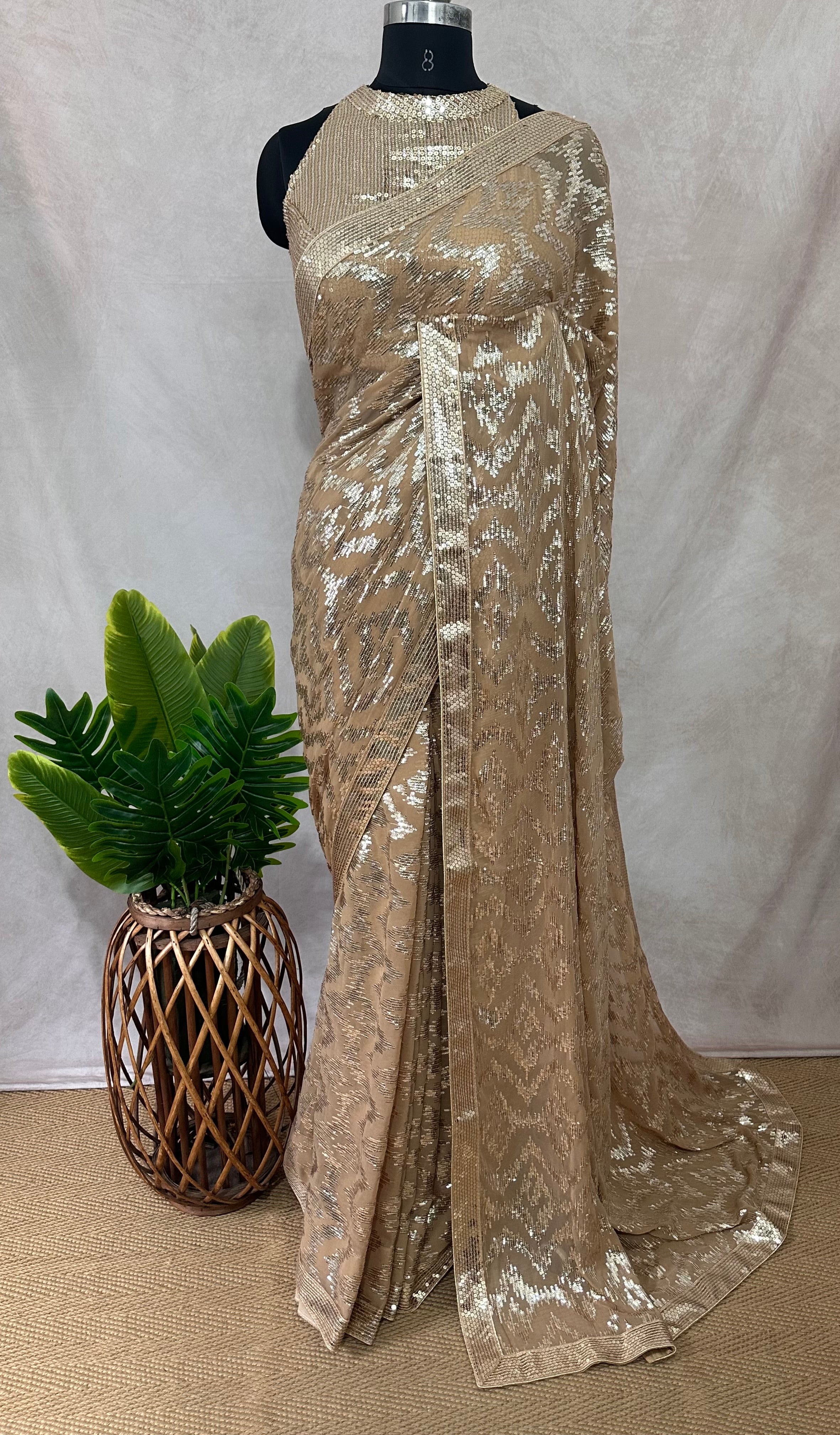 Designer sequins saree with blouse and under skirt