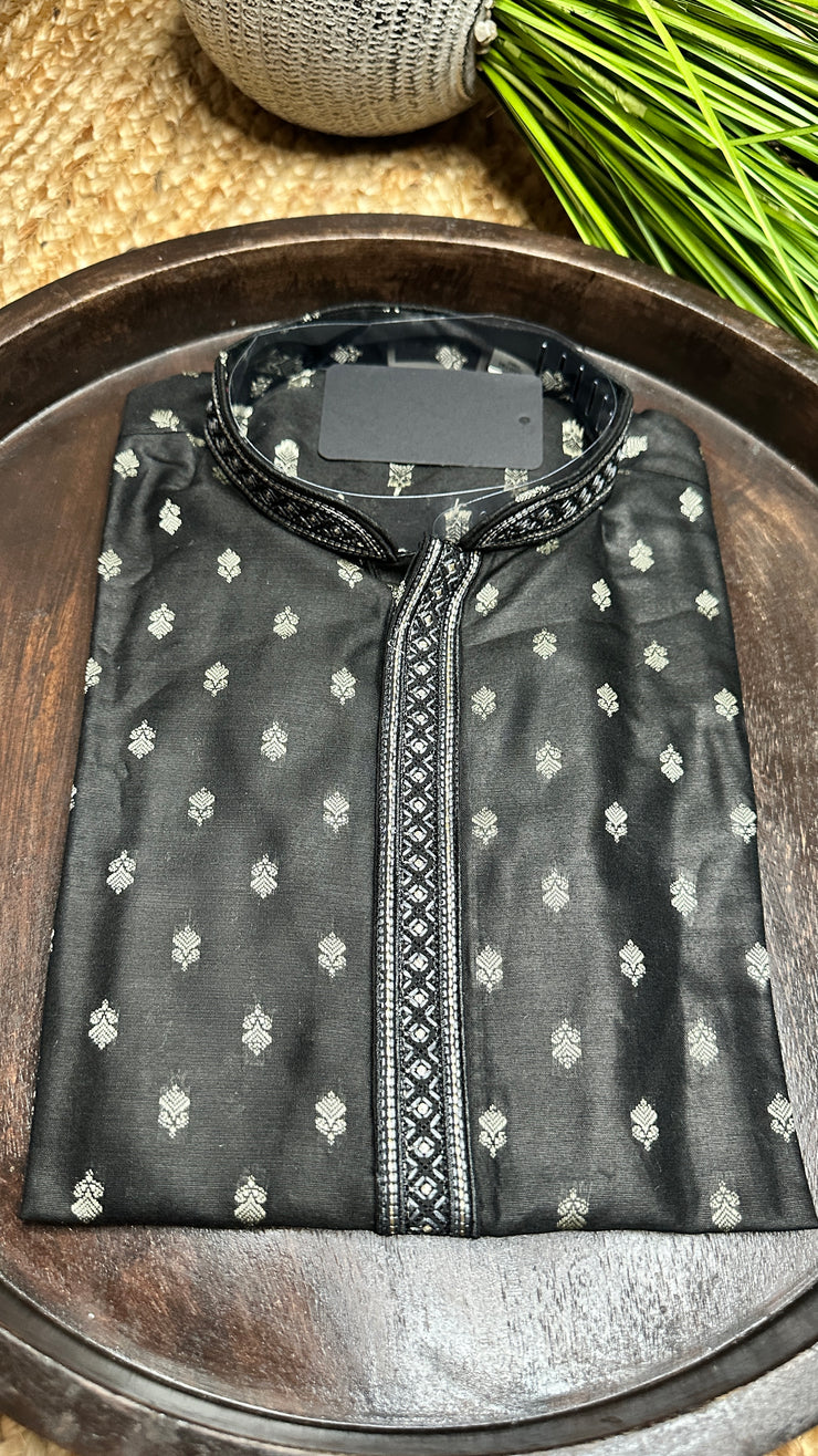 Black silk kurta - 38