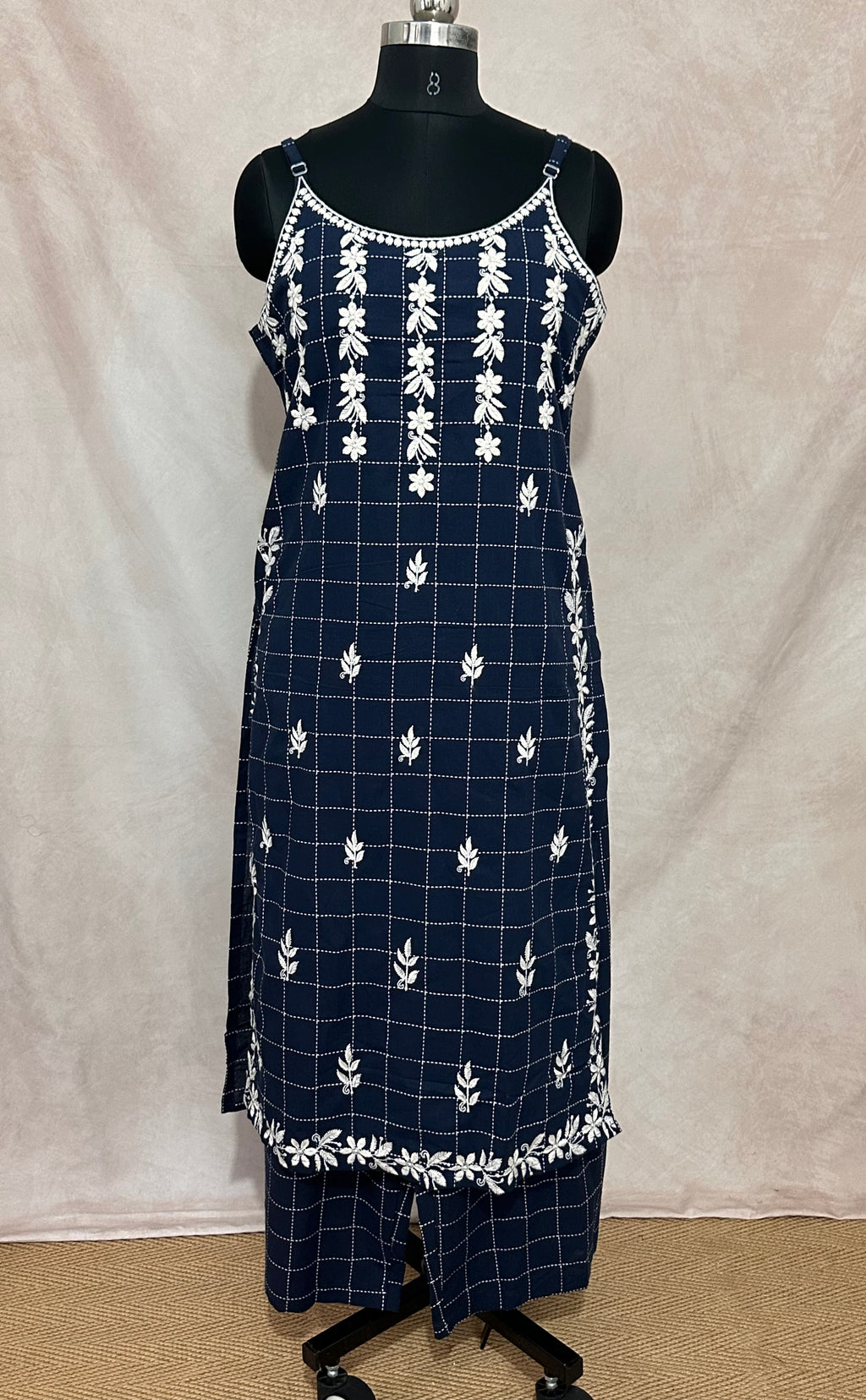 Navy blue  sleeveless kurti with chikankari kurti with bottom