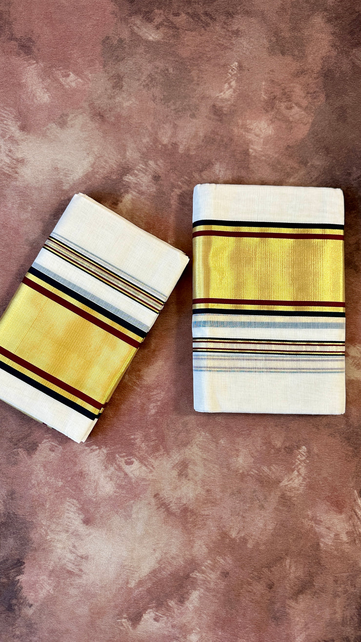 Handloom set mundu with maroon and green border