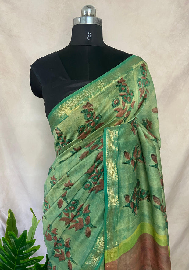 Nashpal Maheshwari cotton saree, Hand block printed with Natural dye