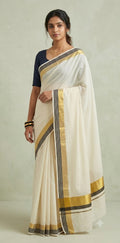 Black and gold border set saree