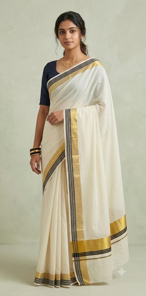 Black and gold border set saree