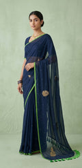 Navy blue pure handloom mul cotton saree with zardosi hand work , no BP