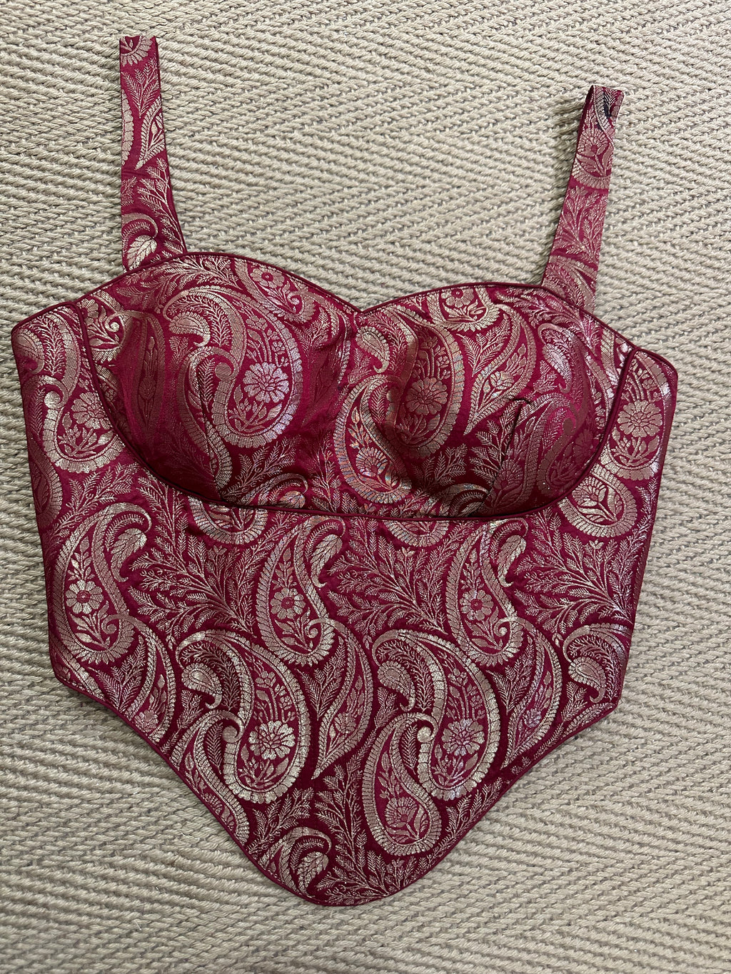Maroon banarsi brocade Corset with back tie (fits from 34 to 40)