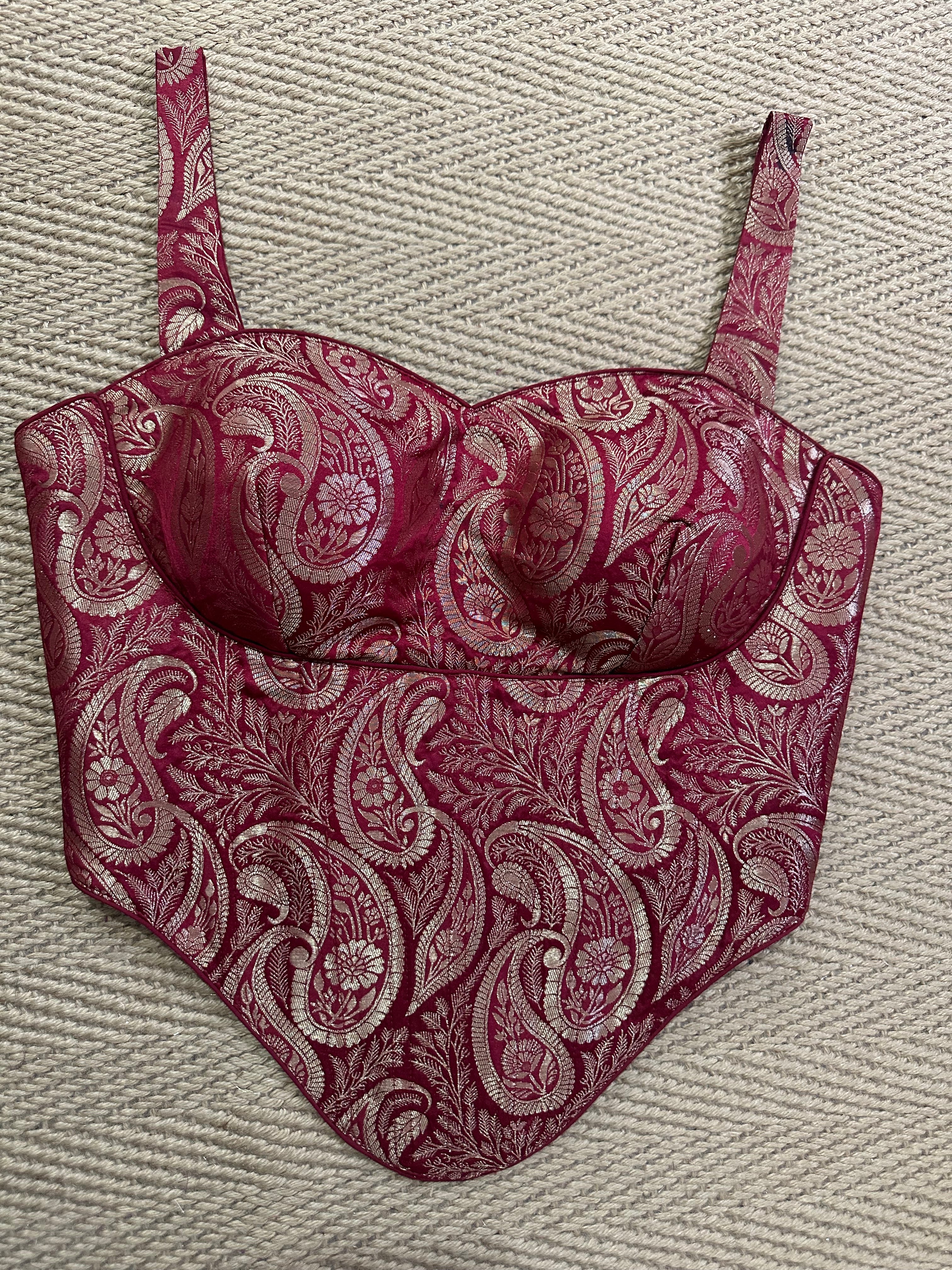 Maroon banarsi brocade Corset with back tie (fits from 34 to 40)