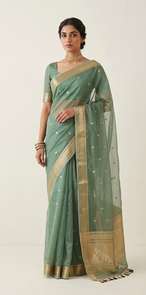 Kora tissue silk saree with stitched blouse and underskirt